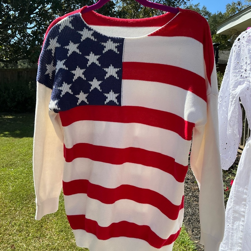 American Flag Patriotic Stars and Stripes knit Sweater- cotton